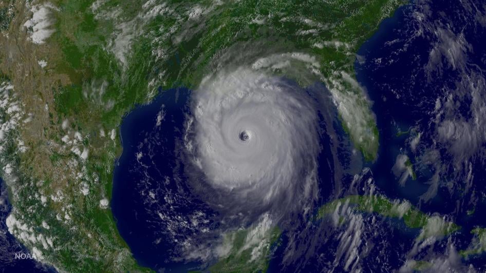 This image was taken by GOES East at 2015Z on August 28, 2005 when Hurricane Katrina was at its maximum intensity as a Category 5 storm.