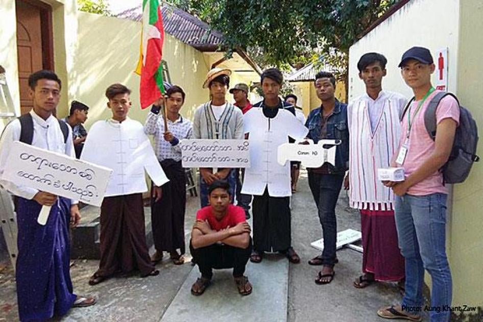 Nine students who performed a satirical anti-war play in Pathein, Ayeyarwady Region, on January 9, 2017, were sued by a military officer for defamation. Eight of the students were convicted in April 2018.