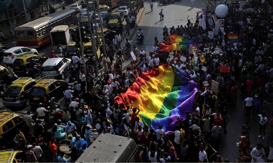 Supporters of the lesbian, gay, bisexual and transgender community participate in a Gay Pride parade in Mumbai, India, Saturday, Feb. 2, 2019. 