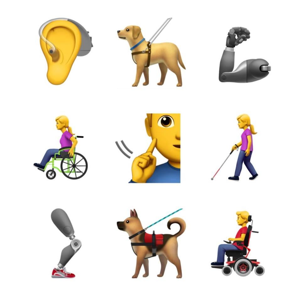 Die neuen Emojis zeigen Männer und Frauen mit unterschiedlichen Behinderungen.