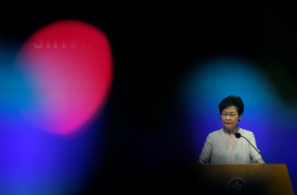 In this Oct. 10, 2018, photo, Hong Kong Chief Executive Carrie Lam attends a question and answer session after delivering her policy speech at the Legislative Council in Hong Kong.