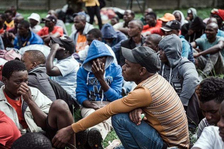Hundreds of foreign nationals displaced by xenophobic attacks in Durban on March 27, 2019  take refuge near the Sydenham Police Station. © 2019 RAJESH JANTILAL/AFP/Getty Images. 