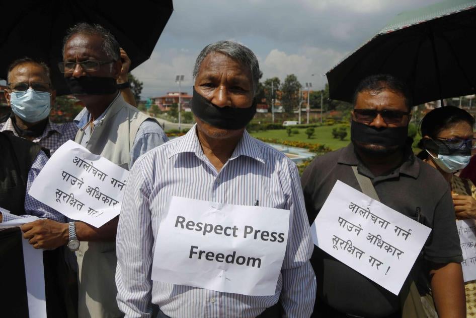 Journalists stage a protest against new laws that threaten to curb media freedoms, Kathmandu, Nepal, September 19, 2018.