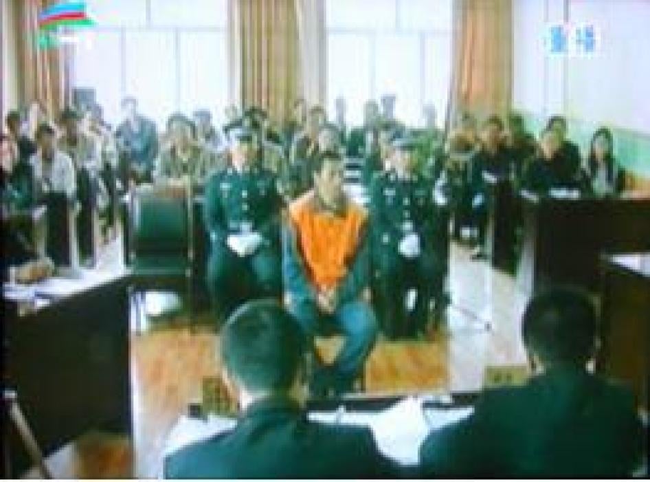 Image captured from CCTV footage of Tsultrim Gyatso, a Labrang monk, during his trial in May 2009. 