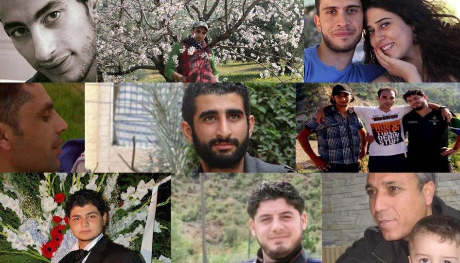 Photos de personnes « disparues » en Syrie, dans les régions que contrôlait l’État islamique, avant la chute de l’EI. Photos fournies par les familles de ces personnes. © 2019 Human Rights Watch