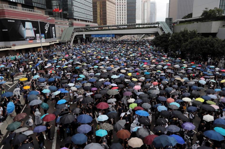 Protestors gather near the Legislative Council in Hong Kong, Wednesday, June 12, 2019.