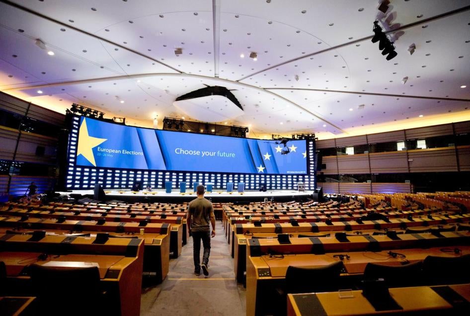 Setting the stage for European Parliament election night, Brussels, May 24, 2019.