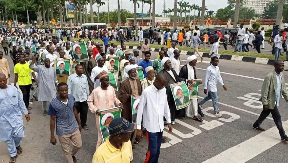 Members of the Shia Islamic Movement in Nigeria in protest march for the release of their leader in Nigeria’s capital, Abuja, on July 22, 2019. © Private 2019 