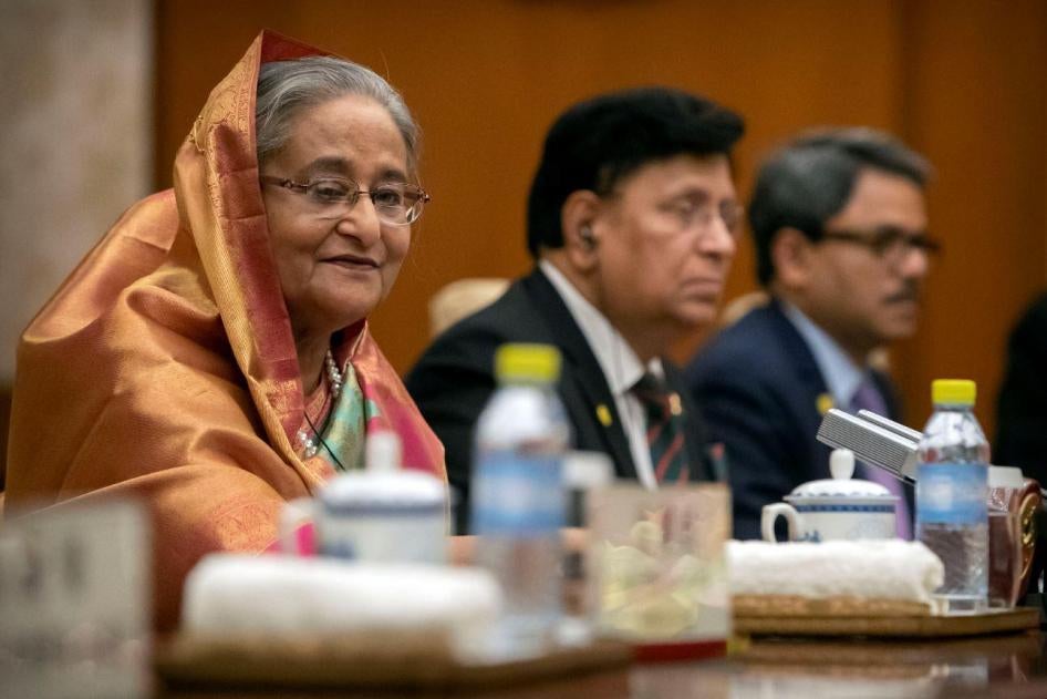 Bangladesh's Prime Minister Sheikh Hasina, left, sits during a meeting with Chinese President Xi Jinping at the Diaoyutai State Guesthouse in Beijing, Friday, July 5, 2019. 