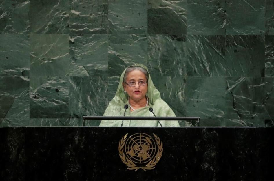 Bangladesh's Prime Minister Sheikh Hasina addresses the 73rd session of the United Nations General Assembly Thursday, Sept. 27, 2018, at the United Nations headquarters. 