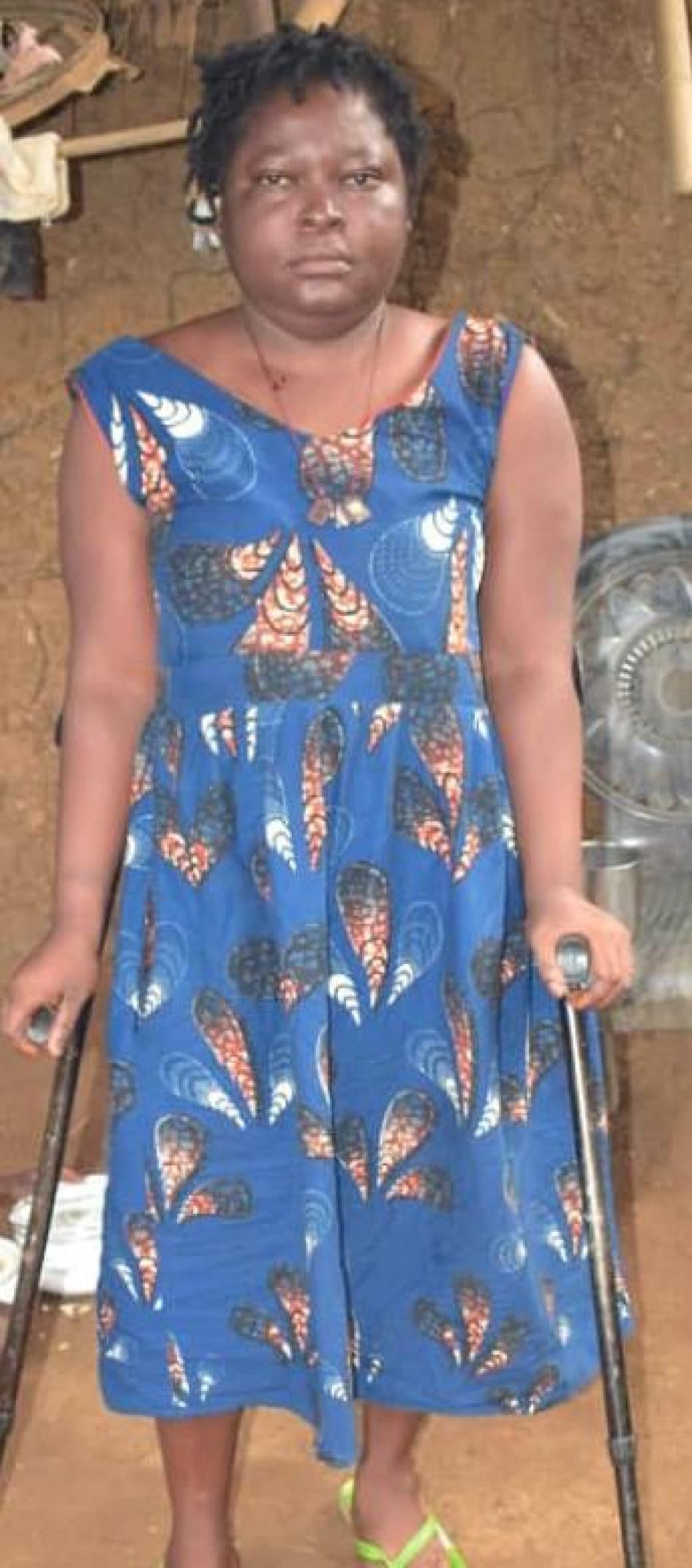 Ebai Rose Deba, 31 years old, has a physical disability and was forced to flee her village in the South-West region of Cameroon in February 2019 following violence. May 18, 2019.