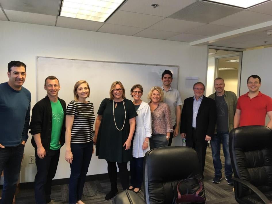 Human Rights Watch Arms division Advocacy Director Mary Wareham (fourth from left) and the writing team of CBS' Madam Secretary. 