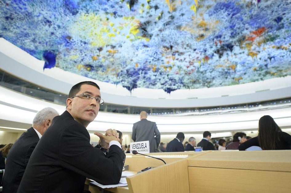 El Ministro de Relaciones Exteriores Jorge Arreaza Montserrat durante la apertura del 36° período de sesiones del Consejo de Derechos Humanos, en la Organización de Naciones Unidas en Ginebra el 11 de Septiembre de 2017.