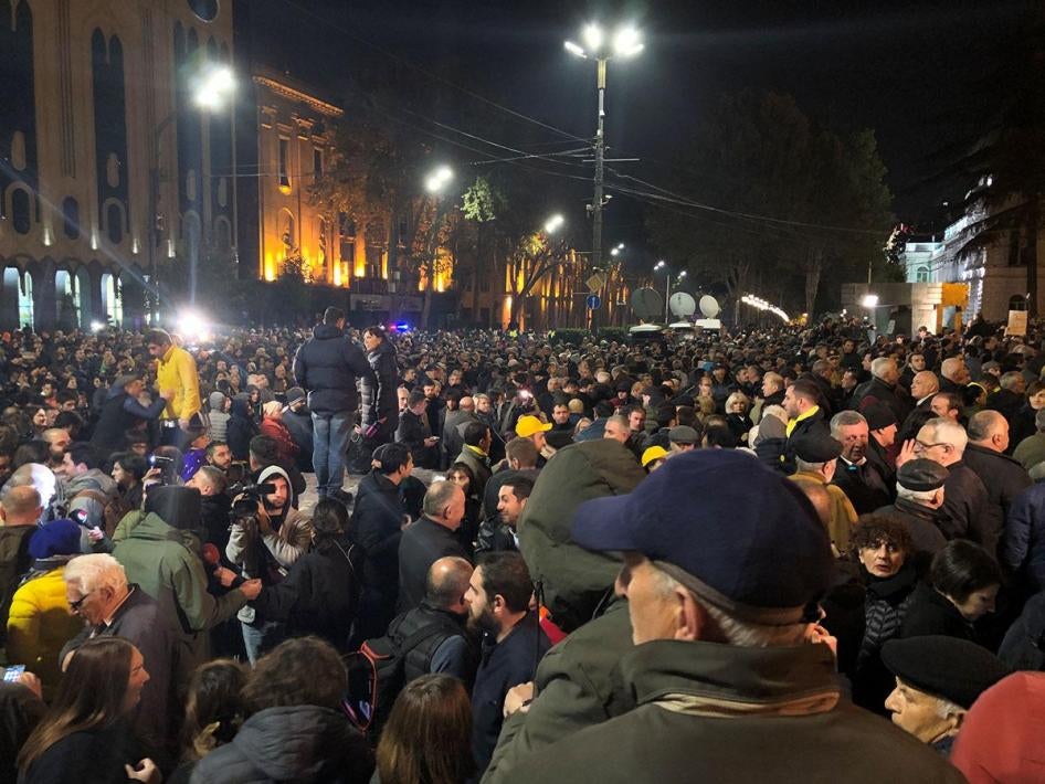 Protest rally in front of the Parliament of Georgia over failed electoral reforms.