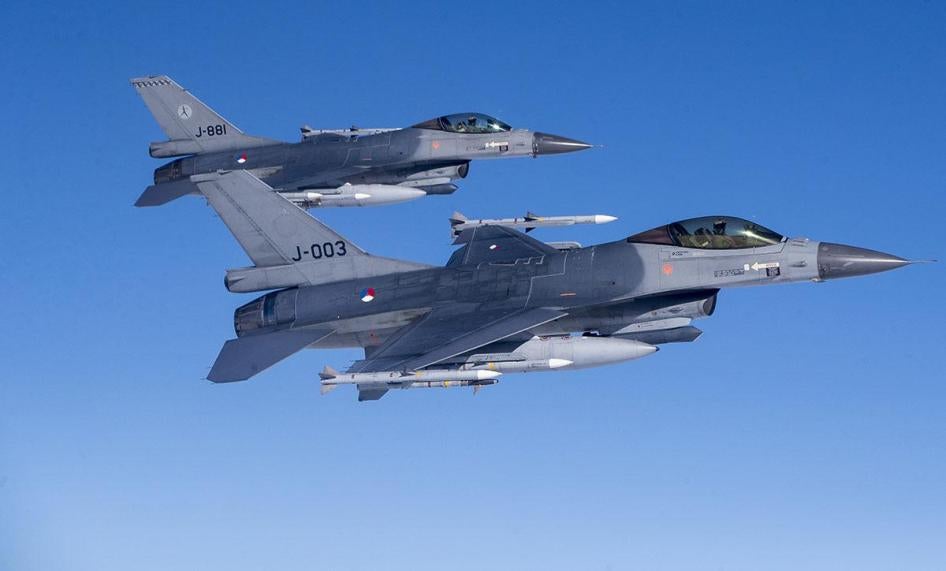 Royal Netherlands Air Force F- 16 military fighter jets participating in NATO's Baltic Air Policing Mission operates in Lithuanian airspace during a Ramstein Alloy air force exercise, Tuesday, April 25, 2017.