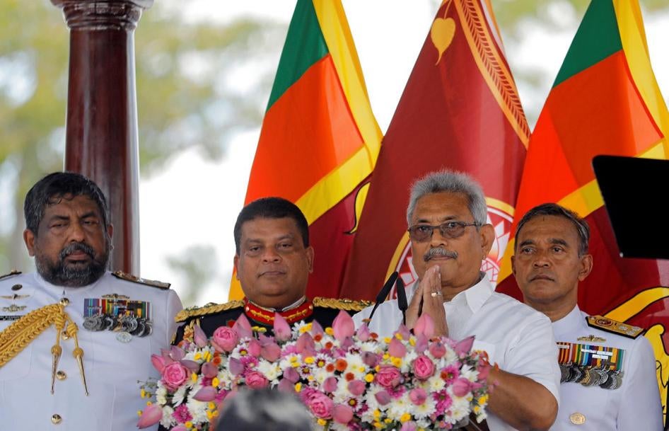 Gotabaya Rajapaksa (second from right) at his presidential swearing-in ceremony in Anuradhapura, Sri Lanka, November 18, 2019. 