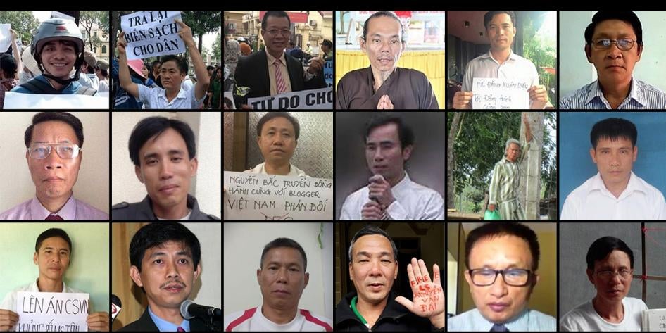 Photos de personnes qui se trouvaient en prison au Vietnam début 2020, sur la base de motifs politiques ou en violation de leur droit à la liberté d’expression, parmi d’autres droits.