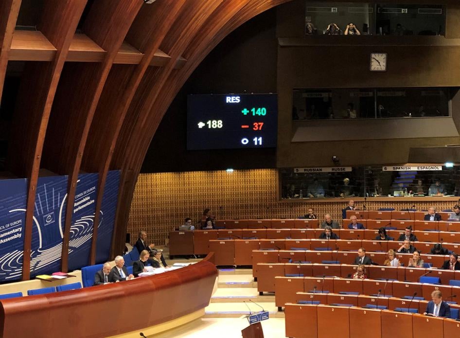 The Council of Europe’s Parliamentary Assembly votes to bring Poland under its monitoring procedure, January 28, 2020, Strasbourg.