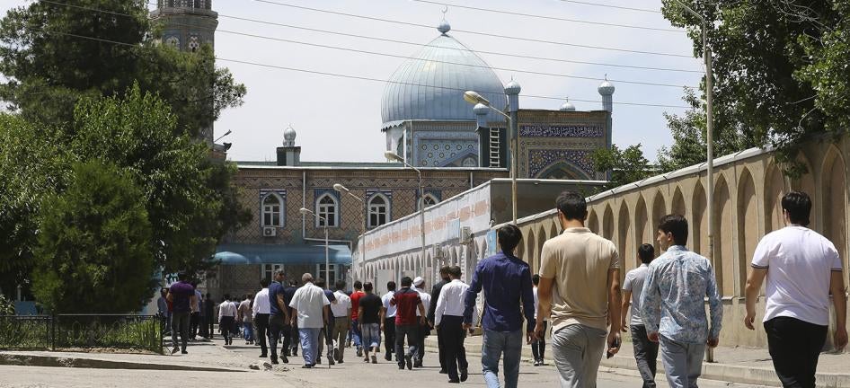 People attending a mosque in Dushanbe, Tajikistan on June 14, 2019. 