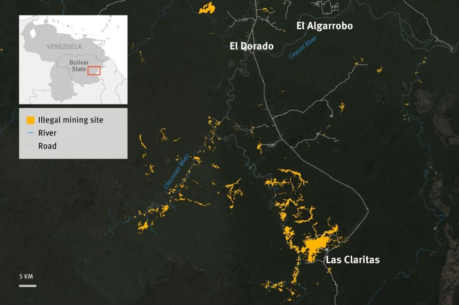 Overview of illegal mining sites in Sifontes Municipality, Bolivar State, Venezuela, accessed via https://mineria.amazoniasocioambiental.org/ on January 8, 2020. 