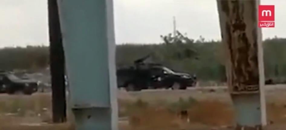 Screenshot from a video posted to Twitter on December 3, 2019, showing an automatic weapon mounted on a pickup truck in Chamran.
