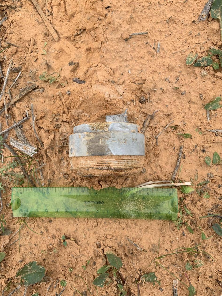 A nose fuze ring of a PTAB-2.5M submunition remaining after cluster bomb attack found in residential area near Alasfah road,  Tripoli outskirts, Libya,   December 18, 2019, 