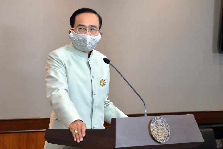 Le Premier ministre thaïlandais, le général Prayut Chan-Ocha, photographié à Bangkok le 24 mars 2020 lors d’une allocution à la nation transmise par télévision. Dans son discours, il a annoncé l’instauration de l’état d’urgence, décrété face à la pandémie