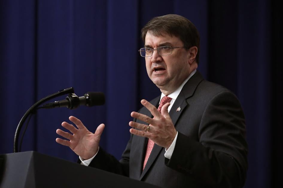 US Veterans Affairs Secretary Robert Wilkie delivers remarks during a conference with federal, state and local veterans leaders in the Eisenhower Executive Office Building, November 15, 2018 in Washington, DC..