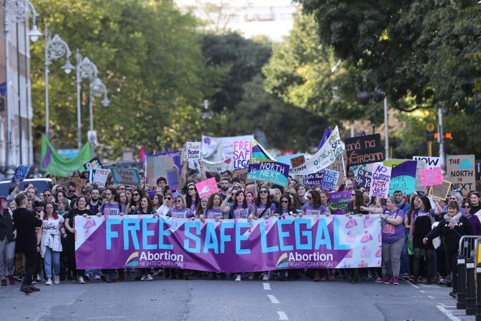 Demonstrators take part in the Abortion Rights Campaign's annual March for Choice, September 29, 2018.