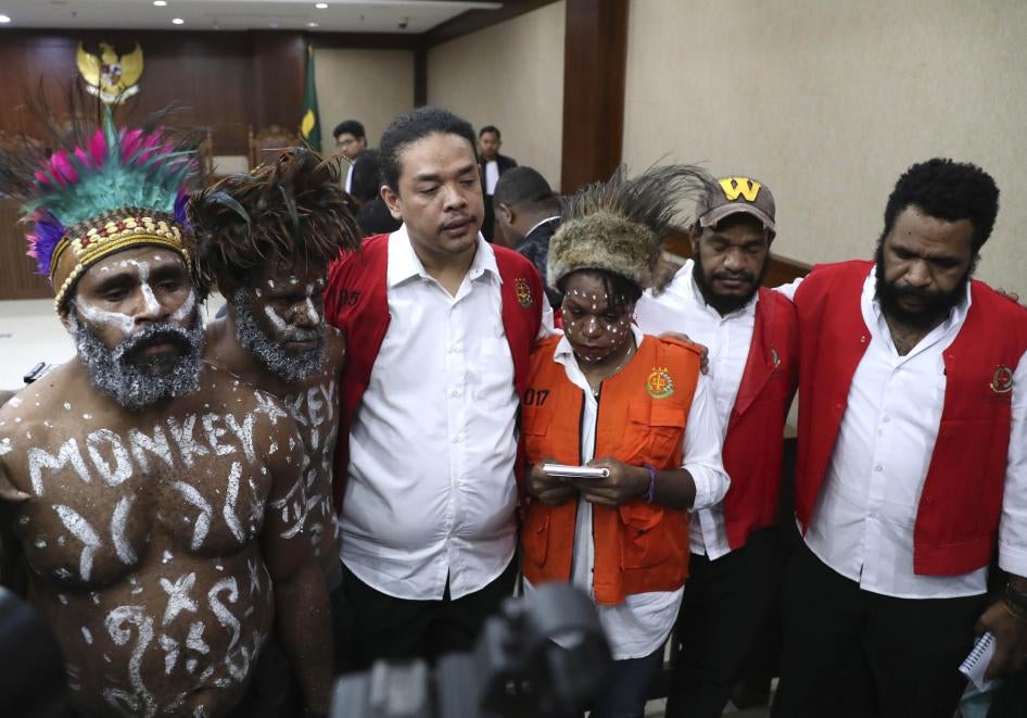Papuan independence activists charged with treason attend their trial at Central Jakarta District Court, December 19, 2019.