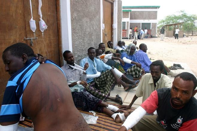 Civilians in Elwak town, in Mandera county show their injuries during a brutal operation by police and military in 2008.