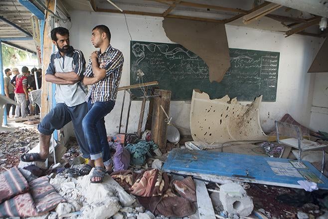 A damaged classroom in the Jabalya girls school in Gaza