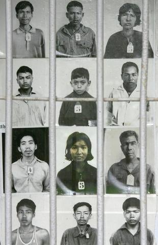 Portraits of Khmer Rouge victims are seen on display at the Tuol Sleng genocide museum, which served as an interrogation and torture center in Phnom Penh during the regime. 