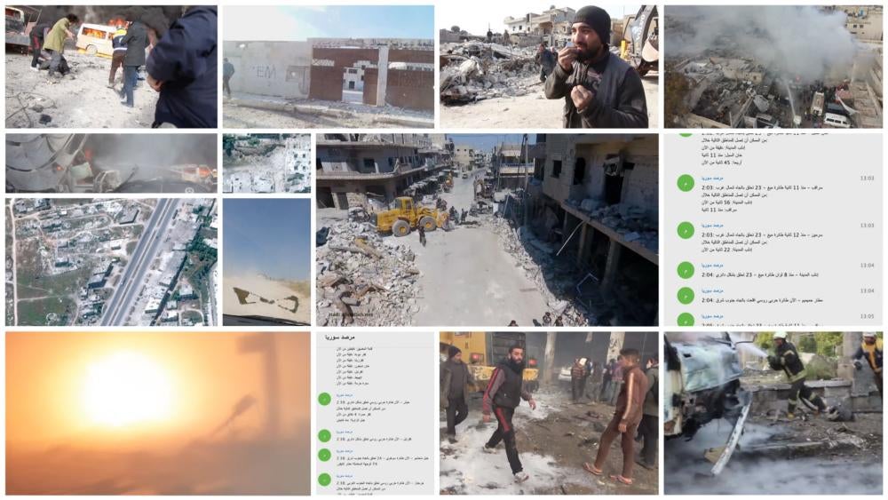 Collage of images documenting Idlib strikes