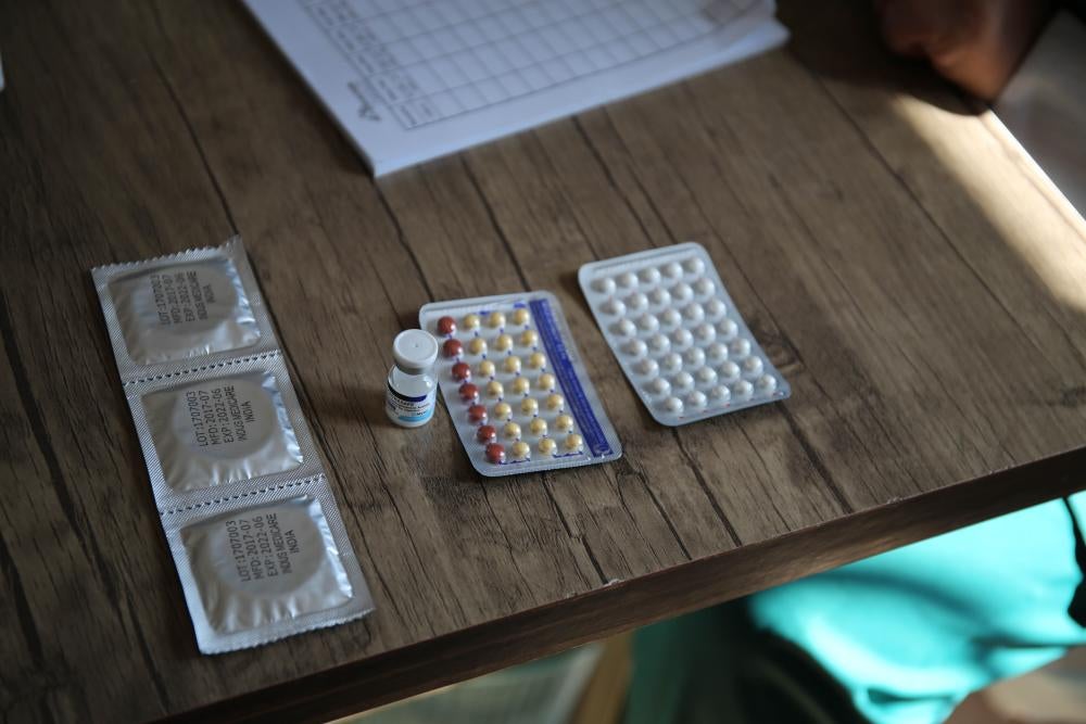 Forms of contraception on a table