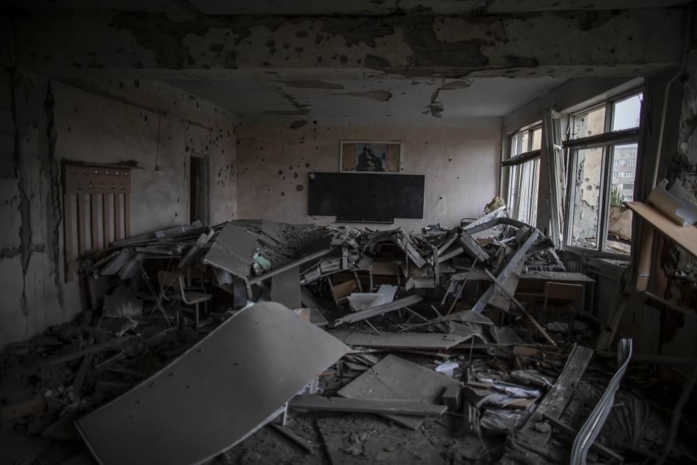 Debris strewn about a classroom 