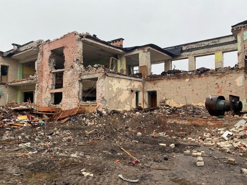 Damage from the March 3, 2022 attack on School 21 