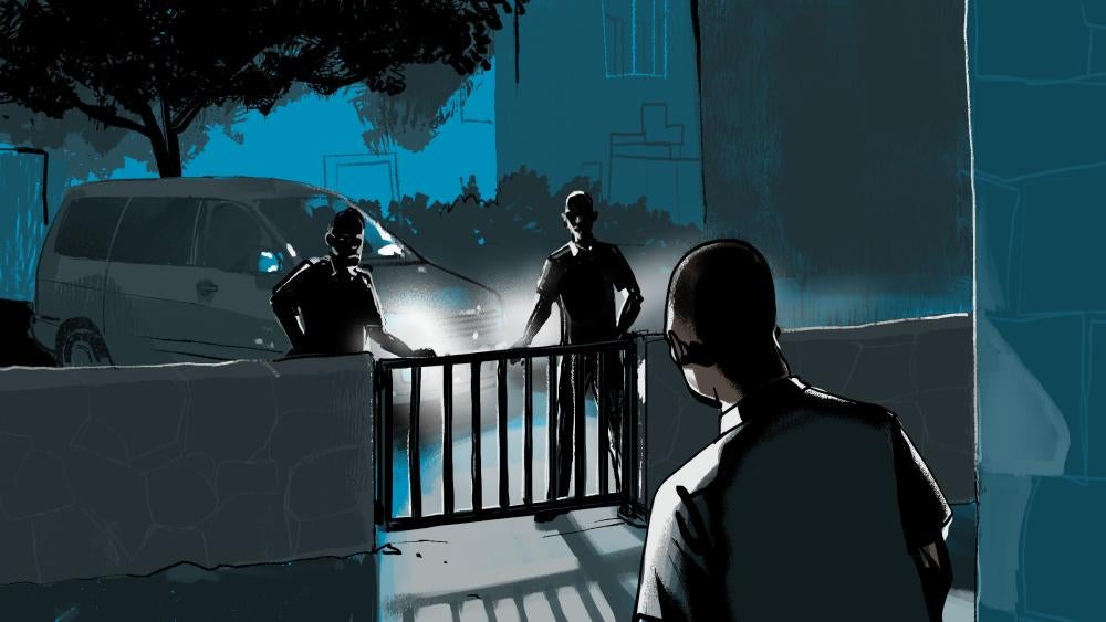 Illustration of three men at night