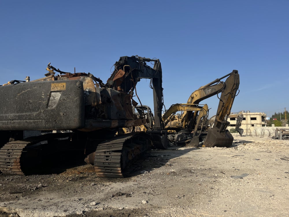 Damaged excavators from an Israeli airstrike on September 3, 2025 on Ansariyeh, southern Lebanon.