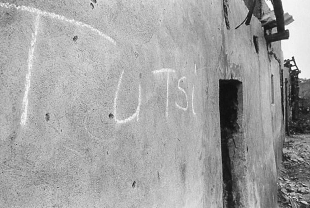 One of many houses marked with the word “Tutsi” stands in a deserted village in eastern Rwanda, just a few kilometers from a church at Nyarubuye in which more than 1,000 people were massacred by Hutu militiamen.