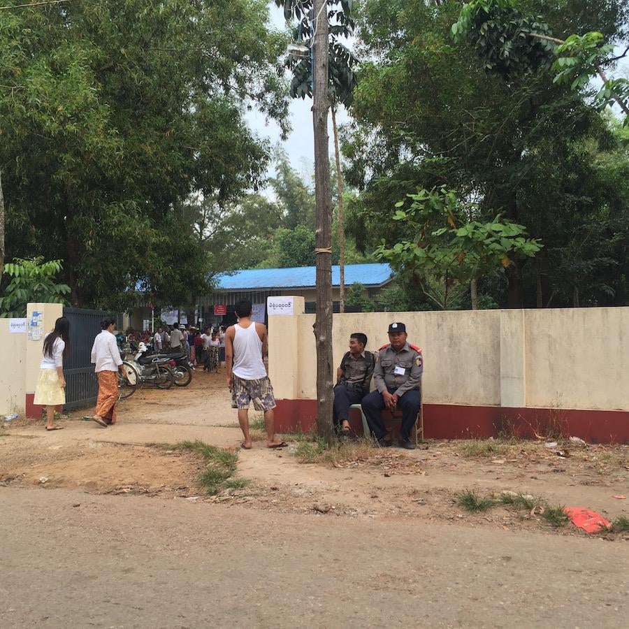 Two special police stationed at many polling stations in Moulmein.