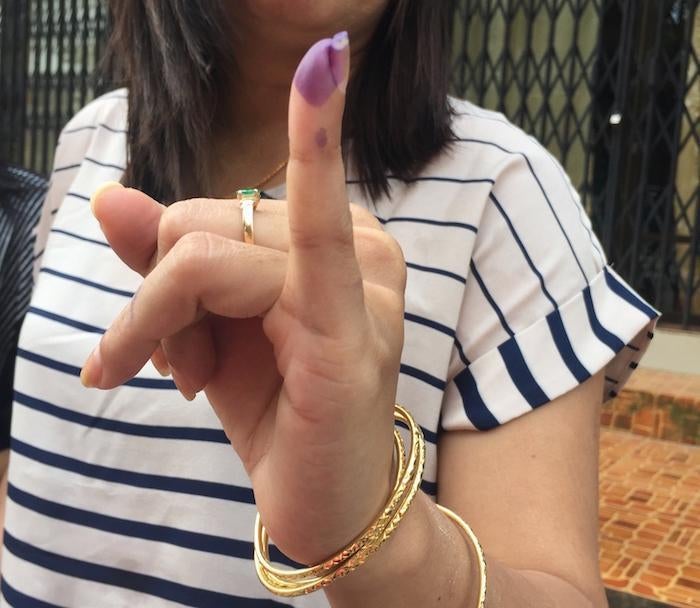 Indelible ink to prevent double voting.