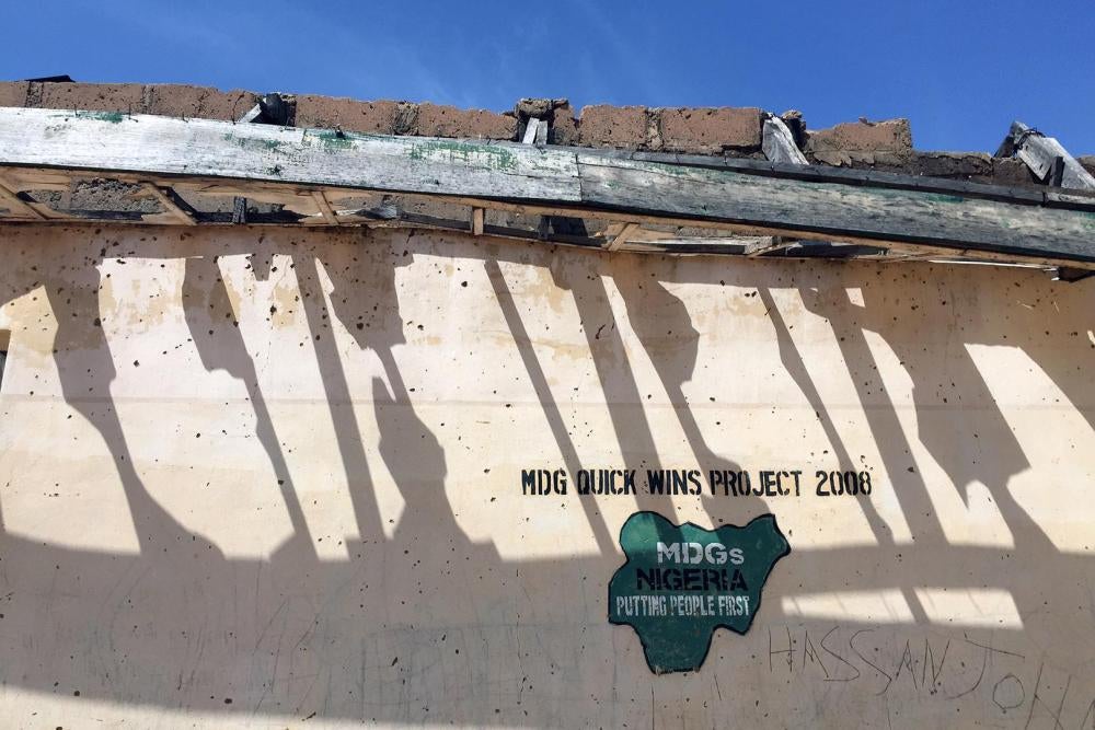 A block of classrooms at Nahuta Primary School, Potiskum donated as part of a project for the Millennium Development Goals was destroyed during Boko Haram attacks in Potiskum, Yobe state, in October 2012.  