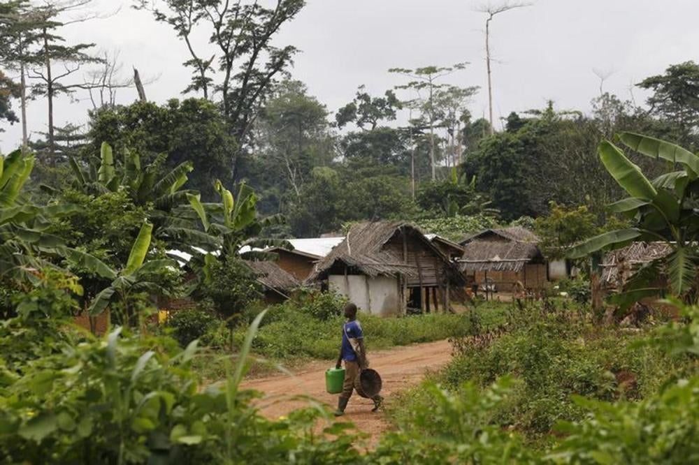 A farmer walks in a village in the protected Goin-Débé forest in August 2015. Multiple villages in Goin-Débé, as in other protected forests in Côte d'Ivoire, have mosques, churches, and government-run schools.