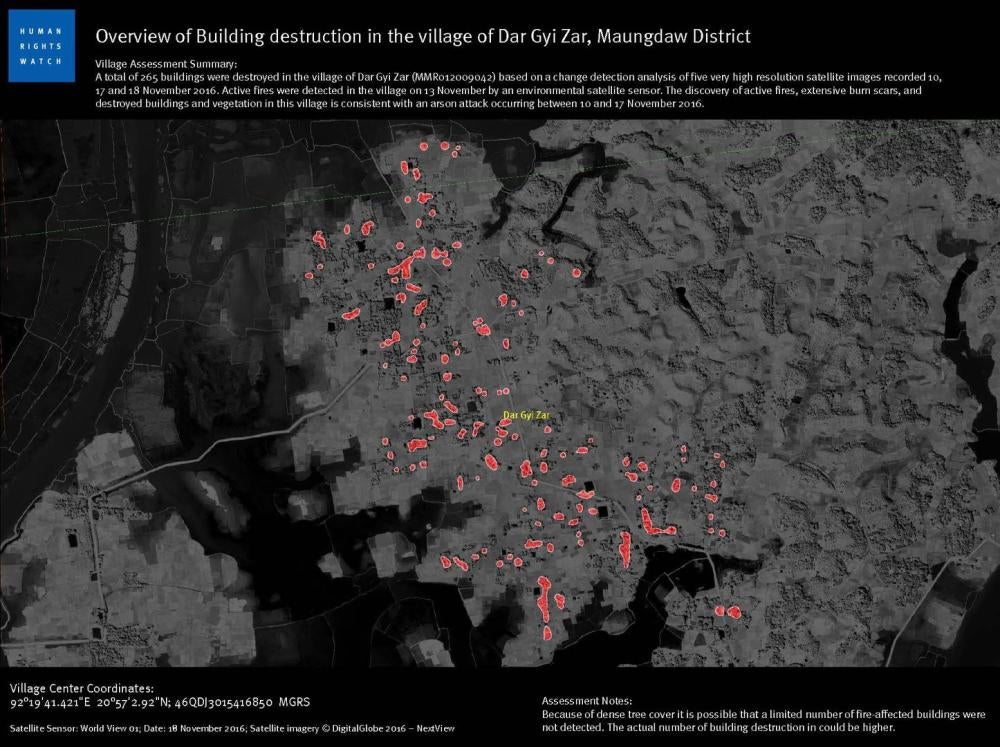 Overview of Building destruction in the village of Dar Gyi Zar, Maungdaw District 