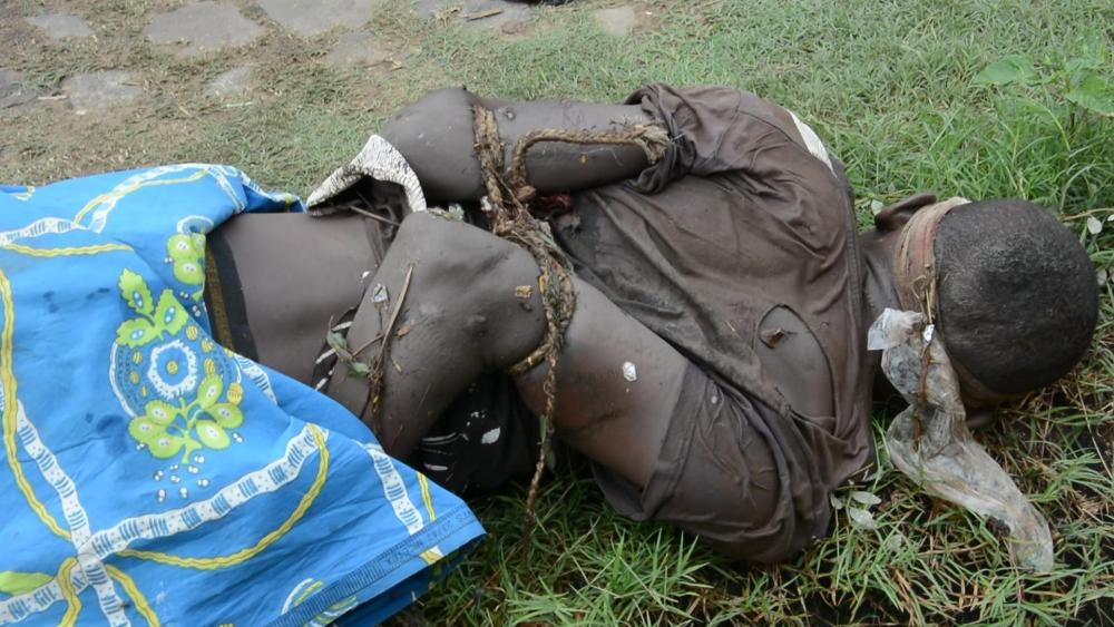 The body of a man found dead, with his arms tied behind his back, in the Nyakabiga neighborhood of Bujumbura, December 12, 2015.