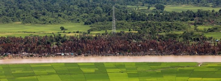 Aerial view of a burned Rohingya village near Maungdaw, Rakhine State.