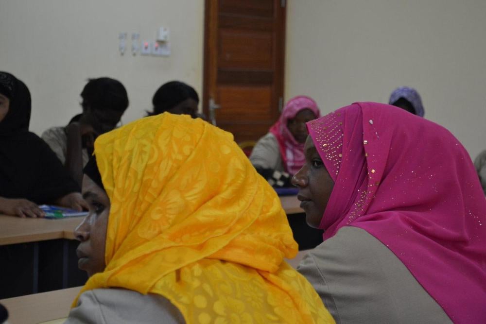 Domestic workers at a workshop in October 2016 in Zanzibar, discussing ways to organize and support rights of Tanzanian domestic workers in Gulf states.  Zanzibar, Tanzania. 