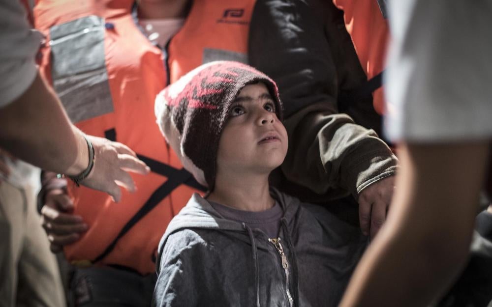 A child arrives on board the Aquarius. October 11, 2017.