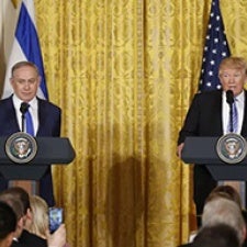 Trump and Netanyahu address crowd. 